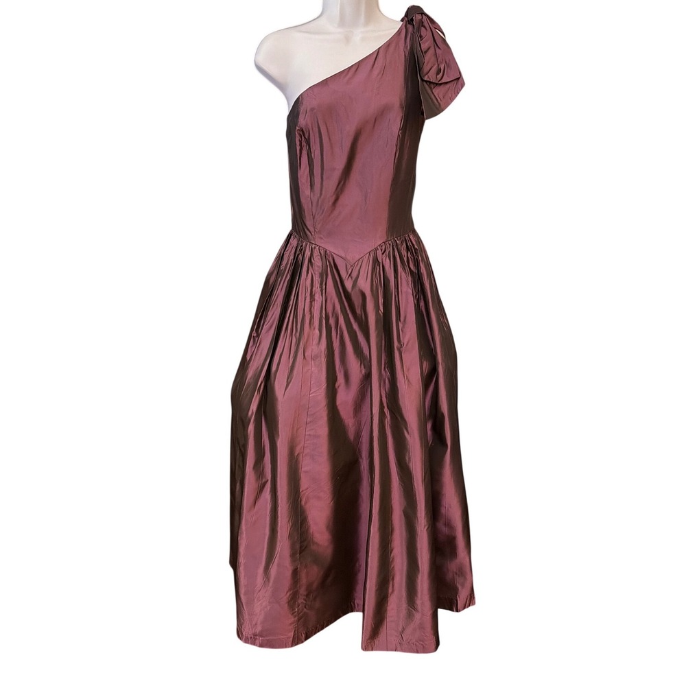 Vintage Plum Purple One Shoulder Taffeta Gown Iridescent Regencycore Formal